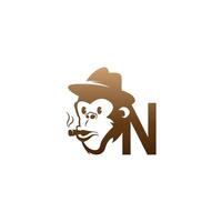 Monkey head icon logo with letter N template design vector