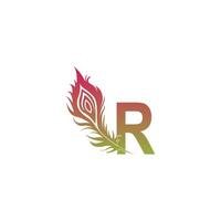 Letter R with feather logo icon design vector