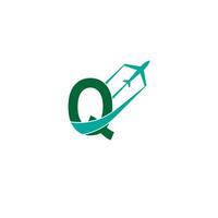 letra q con vector de diseño de icono de logotipo de avión