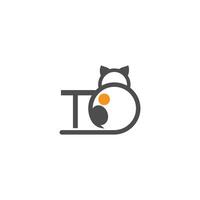 Cat icon logo with letter T template design vector