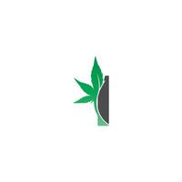 icono del logotipo de la letra i con vector de diseño de hoja de cannabis