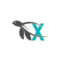 Sea turtle icon with letter X logo design illustration vector