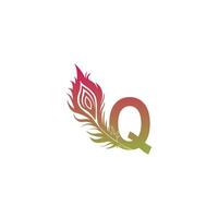 Letter Q with feather logo icon design vector