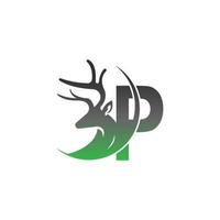 logotipo de icono de letra p con diseño de ilustración de ciervo vector