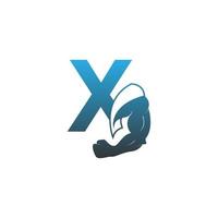 icono del logotipo de la letra x con vector de diseño de brazo muscular