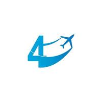 Number 4 with plane logo icon design vector illustration