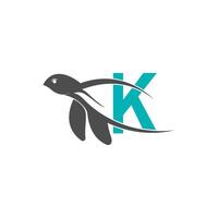 Sea turtle icon with letter K logo design illustration vector