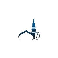 Number zero logo icon with mosque design illustration vector