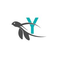 Sea turtle icon with letter Y logo design illustration vector