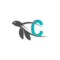Sea turtle icon with letter C logo design illustration vector