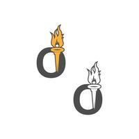 logotipo de icono de letra o combinado con diseño de icono de antorcha vector