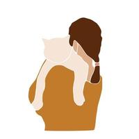 Abstract modern woman holding cute cat. Silhouette of adorable pet owners and cute pets. Women with lovely kitties in hands.Contemporary art. Fashion paper cut elements. Aesthetic Vector illustration