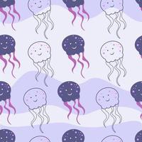 Seamless pattern with cute squid in cartoon style vector