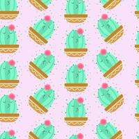 Seamless pattern with cute cactus vector illustration in cartoon style