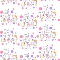 Seamless pattern with cute squid illustration in line cartoon style vector