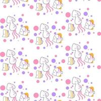 Seamless pattern with cute squid illustration in line cartoon style vector