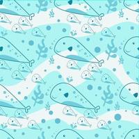 Seamless pattern with cute whale vector illustration in cartoon style