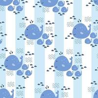 Seamless pattern with cute whale vector illustration in cartoon style