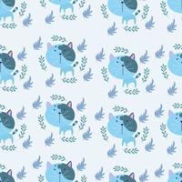 Seamless pattern with cute blue cat vector illustration in cartoon style