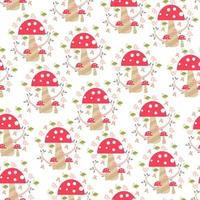 seamless pattern with cute red color mushroom vector illustration in cartoon style