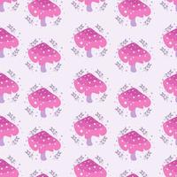 Seamless pattern with cute pink mushroom vector illustration in cartoon style