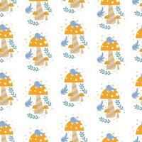 Seamless pattern with cute orange mushroom vector illustration in cartoon style