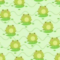 Seamless pattern with cute frog vector illustration sitting on a leaf in cartoon style