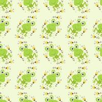 Seamless pattern with cute frog vector illustration in cartoon style