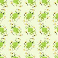 Seamless pattern with cute frog vector illustration in cartoon style