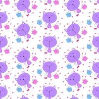 Seamless pattern with cute purple cat vector illustration in cartoon style