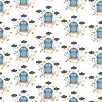 Seamless pattern with cute owl vector illustration in cartoon style