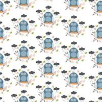 Seamless pattern with cute owl vector illustration in cartoon style