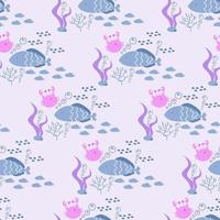 Seamless pattern with cute fish and crab vector illustration in cartoon style