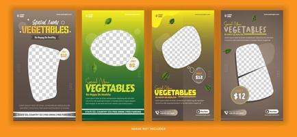 promoción de publicaciones en redes sociales de verduras frescas y saludables de la historia del paquete con una plantilla colorida vector