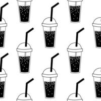 Smoothies seamless black and white pattern. Flat vector illustration