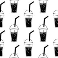 Smoothies seamless black and white pattern. Flat vector illustration