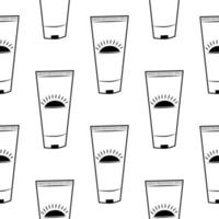 Sunscreen seamless black and white pattern. Flat vector illustration