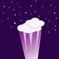 piles of white clouds in the form of clouds falling down in the dark purple sky. vector