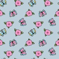 Seamless floral pattern with butterflies. Vector texture in hand drawn style