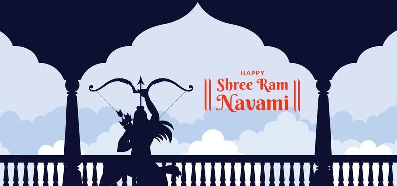 Shri Ram Navami Greeting hands of Lord Rama Holding Big Bow and Arrow