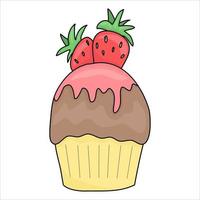 postre de cupcake con fresa, ilustrador vectorial. diseño de dibujos animados, ilustración vectorial vector