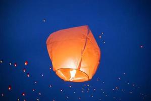 Flying red Chinese heartshaped flashlight flying Flying lantern balloon photo