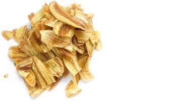 Asian caltivated banana or pisang awak banana cracker ro banana chips on white background, soft and selective focus. photo