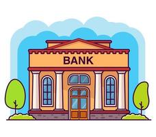 Bank building with columns. Flat cartoon style vector illustration.Government building.Financial house.Building facade.Architecture with column. Front view of bank.Isolated on white background.