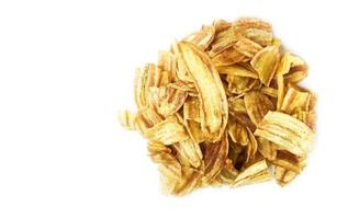 Asian caltivated banana or pisang awak banana cracker ro banana chips on white background, soft and selective focus. photo