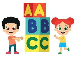 Adorable children show colourful abc letter boxes vector