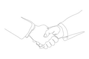 Continuous one line drawing design vector illustration of business man handshake on white background