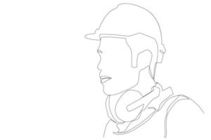 Continuous one line drawing design vector illustration of engineers man in hard hat