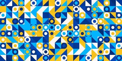 Abstract small random geometric shape colorful blue-yellow trendy seamless pattern background. Use for cover, business template, interior decoration elements.