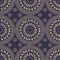 círculo étnico oriental forma de flor patrón sin costuras de color dorado contemporáneo sobre fondo azul oscuro. uso para telas, textiles, elementos de decoración de interiores, tapicería. vector